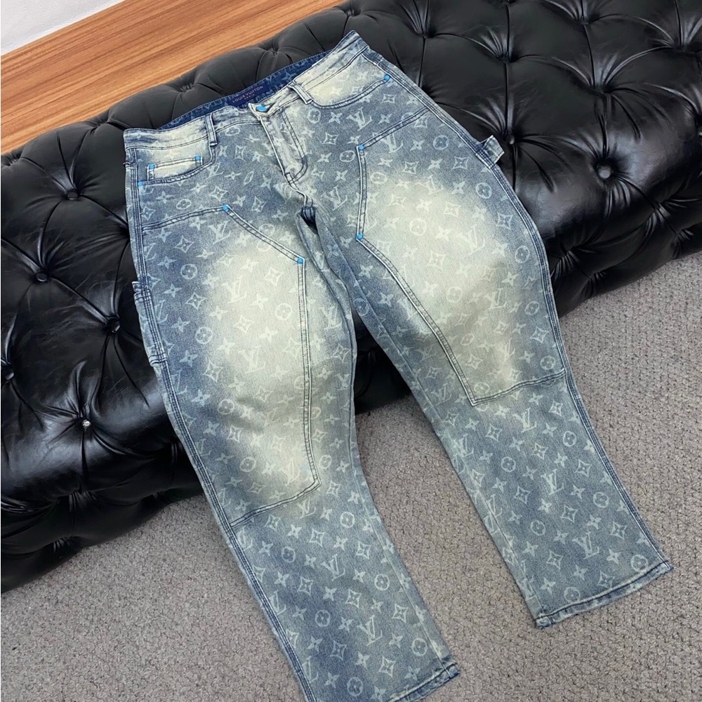 Louis Vuitton Blue Monogram Denim Jeans with Tan Patch - Picture 8 of 8